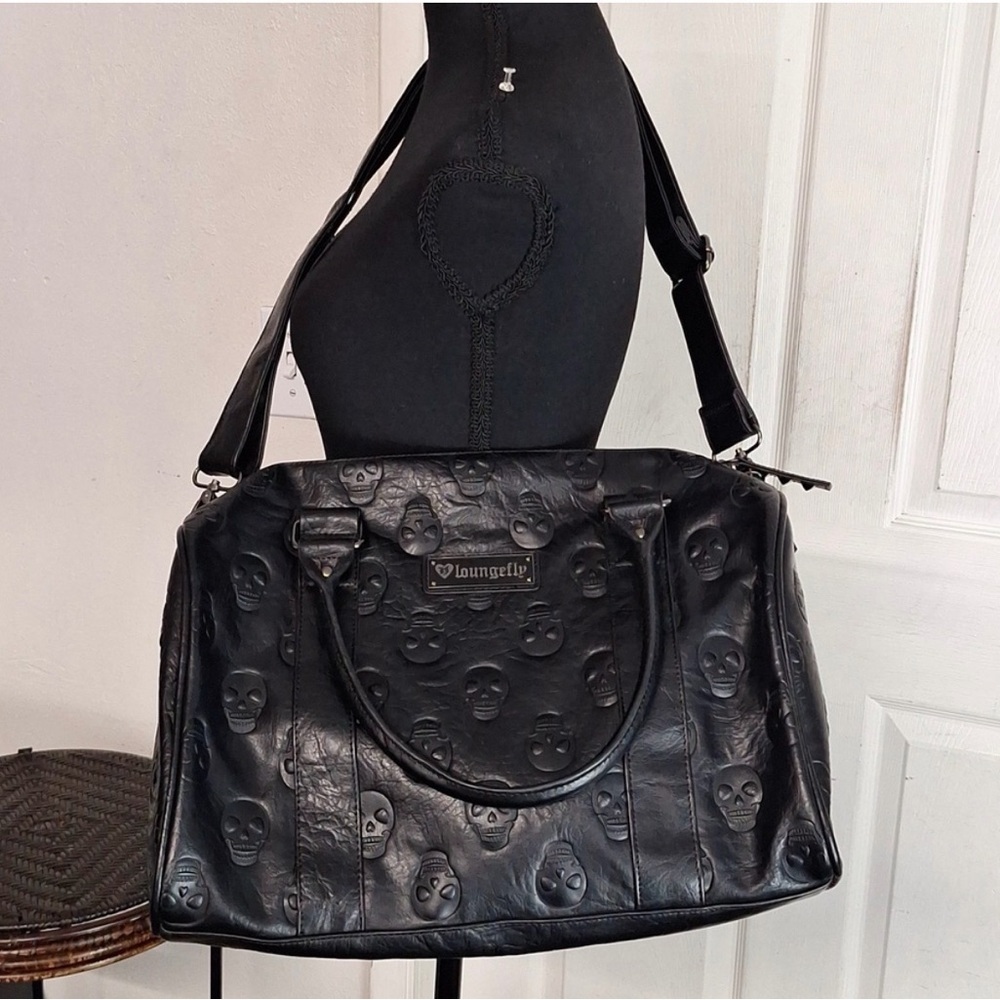 ISO Loungefly Black Embossed Skull Weekender Bag